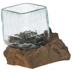 Decowood Glass F Square 10x10 cm vierkante glazen vaas op boomstronk S decoratie